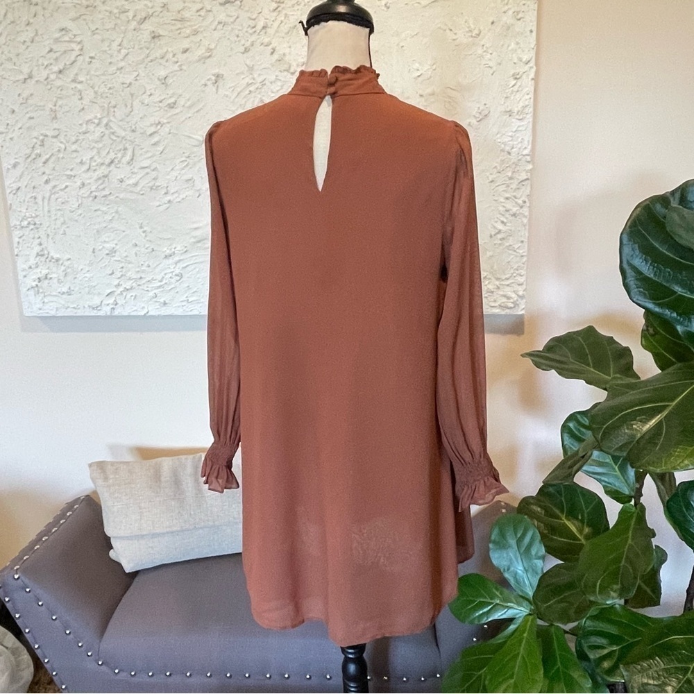 Reformation Jourdan Long Sleeve Mini Dress in Cinnamon Brown Sz Small - Picture 2 of 10